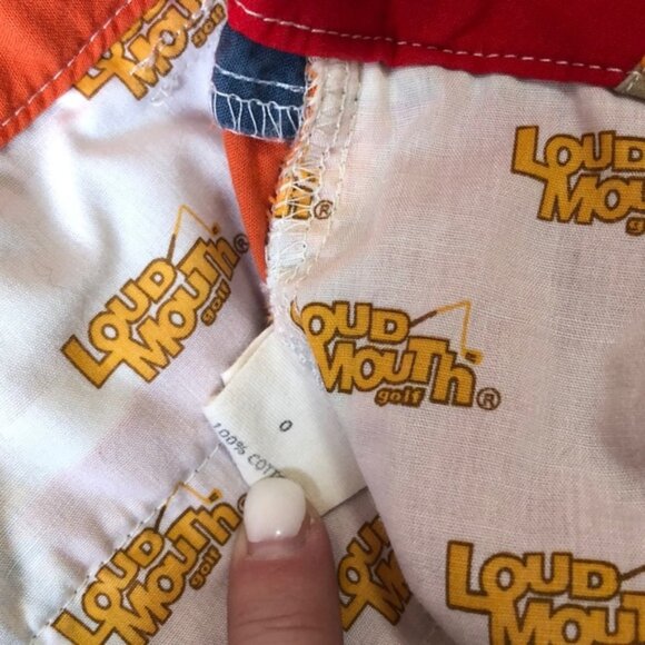 Loudmouth Wm's Tropical Palm Red/Blue/Orange/Ivory Patchwork Golf Shorts Size 0 - Picture 5 of 6